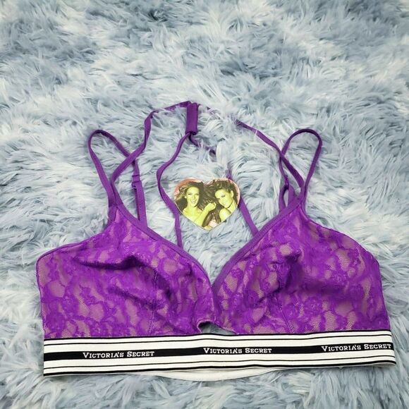 Victoria's Secret Purple The Lace Logo Unlined Bralett Medium - Picture 1 of 5